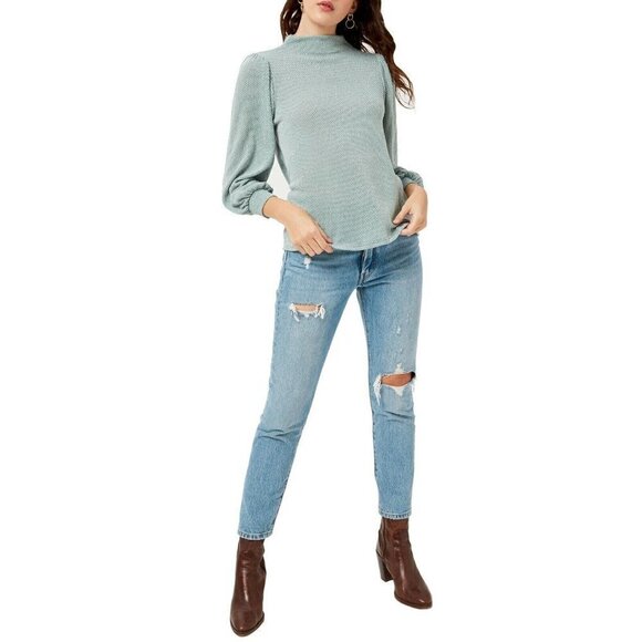 NWT Lush Nordstrom Grey Mock Neck Balloon Sleeve Light Sweater - SMALL - Picture 1 of 12